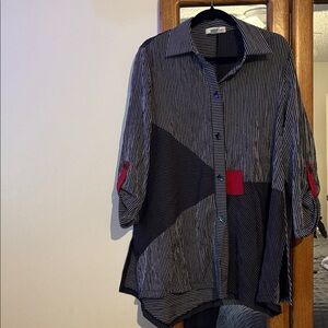 Moonlight by Y&S Striped Button Front Shirt/Jacket Grey/Black/Red - 2169 large